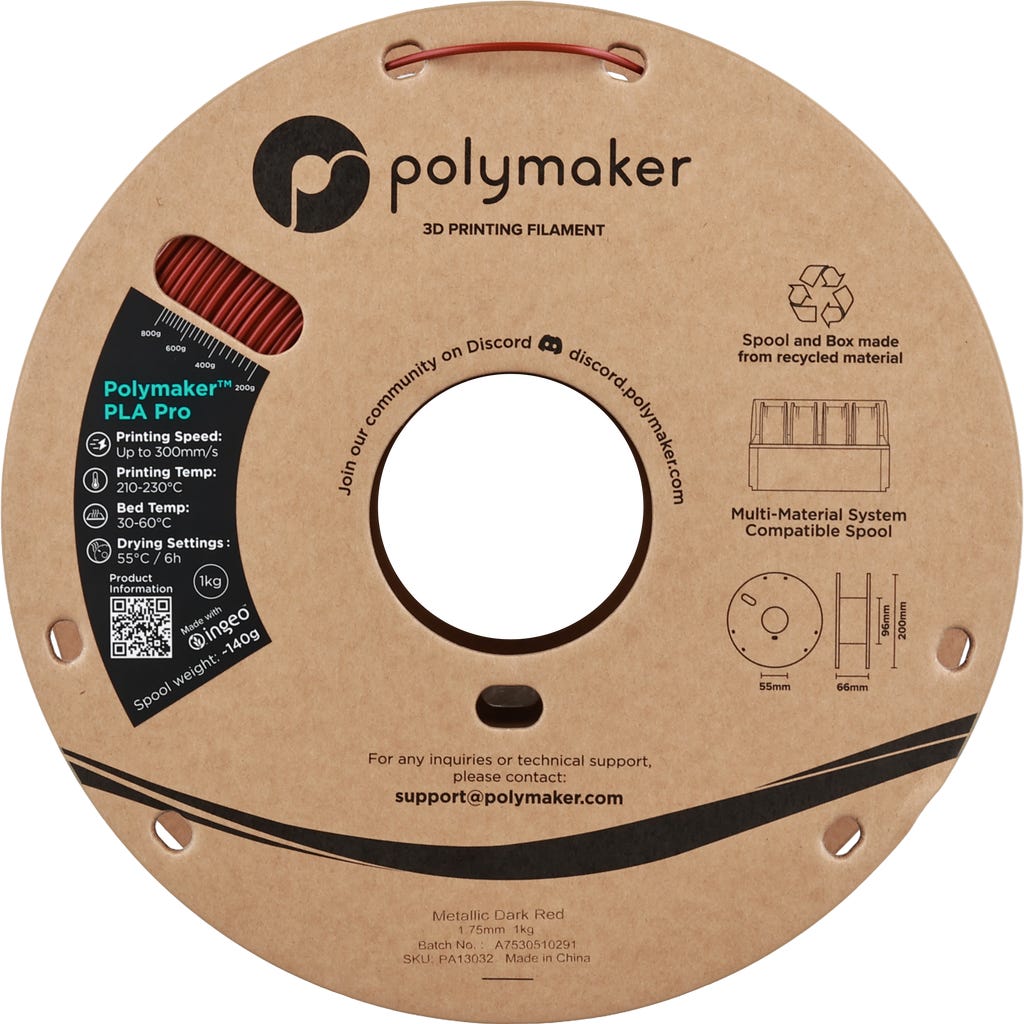 Polymaker PLA Pro Metallic Dark Red - 3DJake International