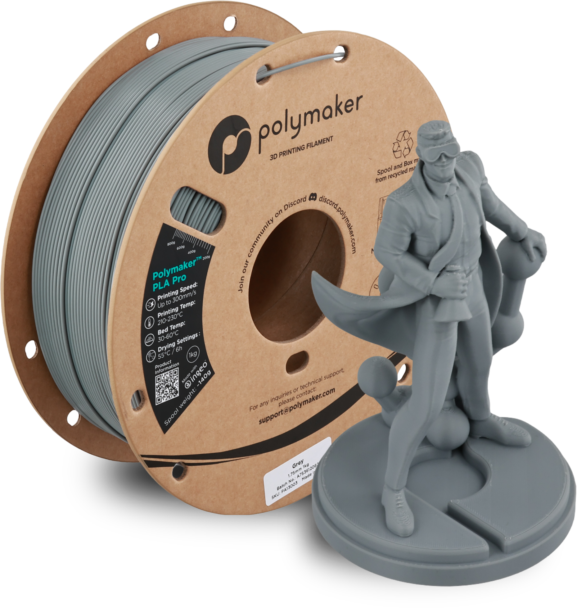 Polymaker PLA Pro Filament 1kg, Grey