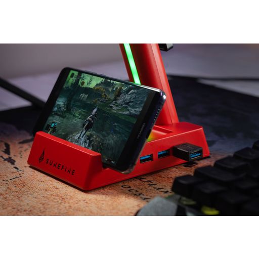 Multifunkčný stojan na herné slúchadlá s RGB Vinson N2 Dual-Balance - červená