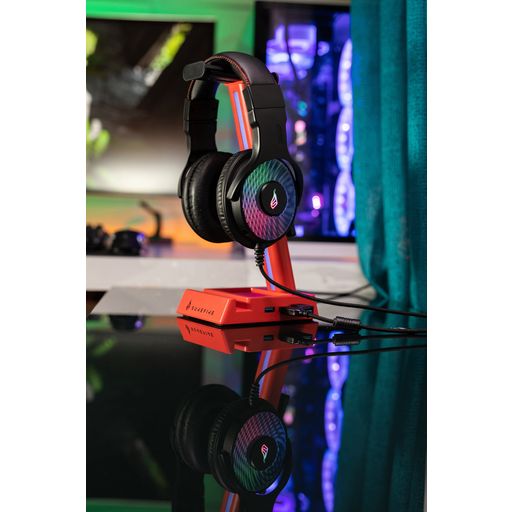 Stojalo za igralne slušalke Vinson N2 Dual Balance z RGB - večfunkcijsko - Rdeča