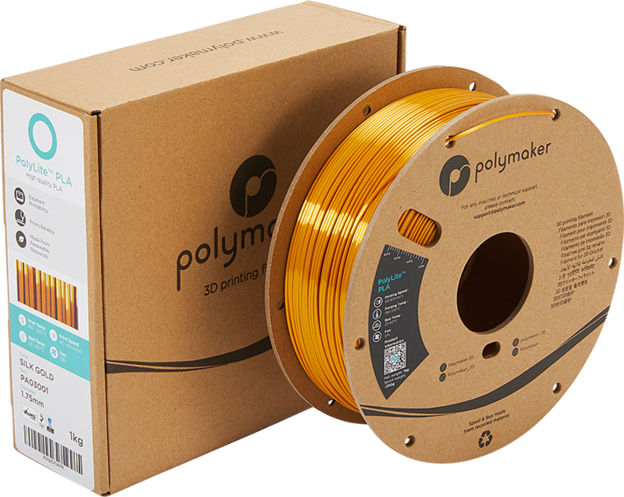 Polymaker PolyLite Silk PLA Gold - 1,75 mm / 1000 g