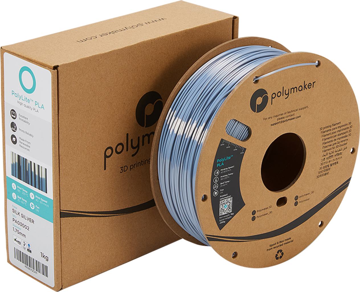 Polymaker PolyLite Silk PLA Silver - 1.75 mm / 1000 g