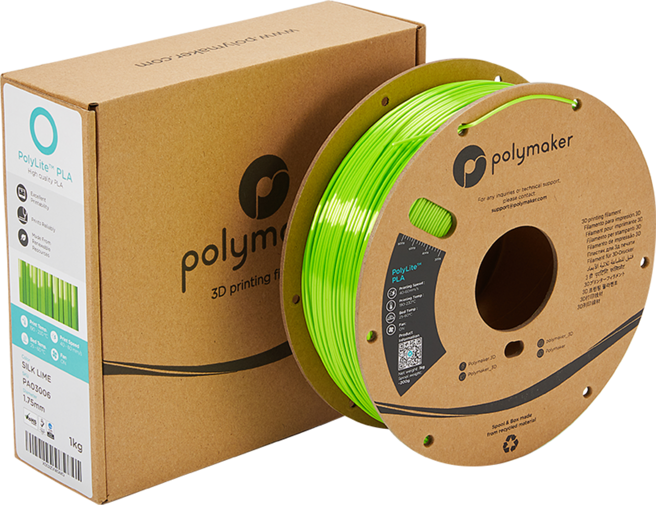 Polymaker PolyLite Silk PLA Lime - 1.75 mm / 1000 g