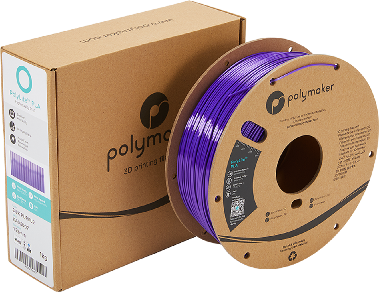 Polymaker PolyLite Silk PLA Purple - 1.75 mm / 1000 g