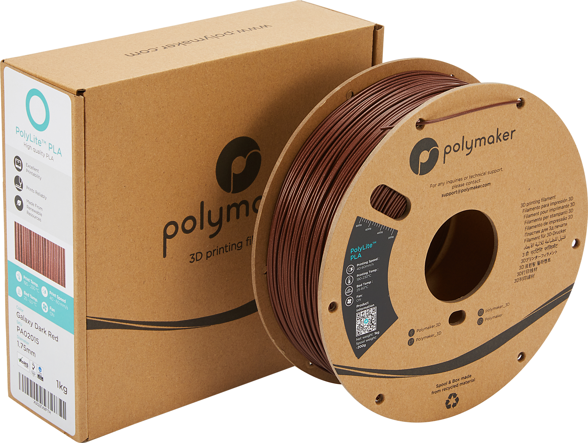 Polymaker PolyLite PLA Galaxy Dark Red