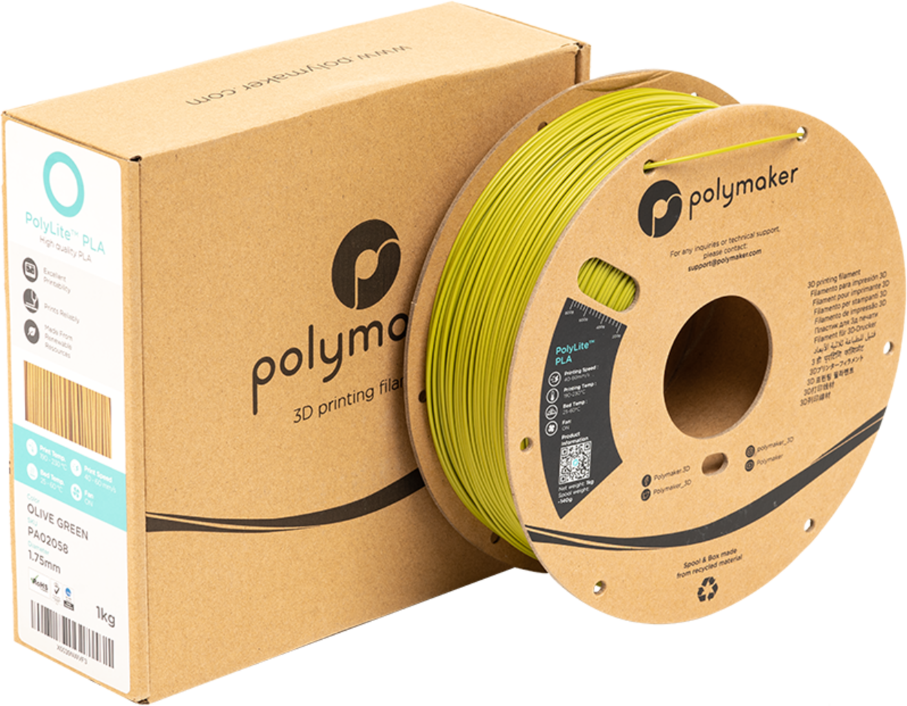 Polymaker PolyLite PLA Olive Green - 1.75 mm / 1000 g