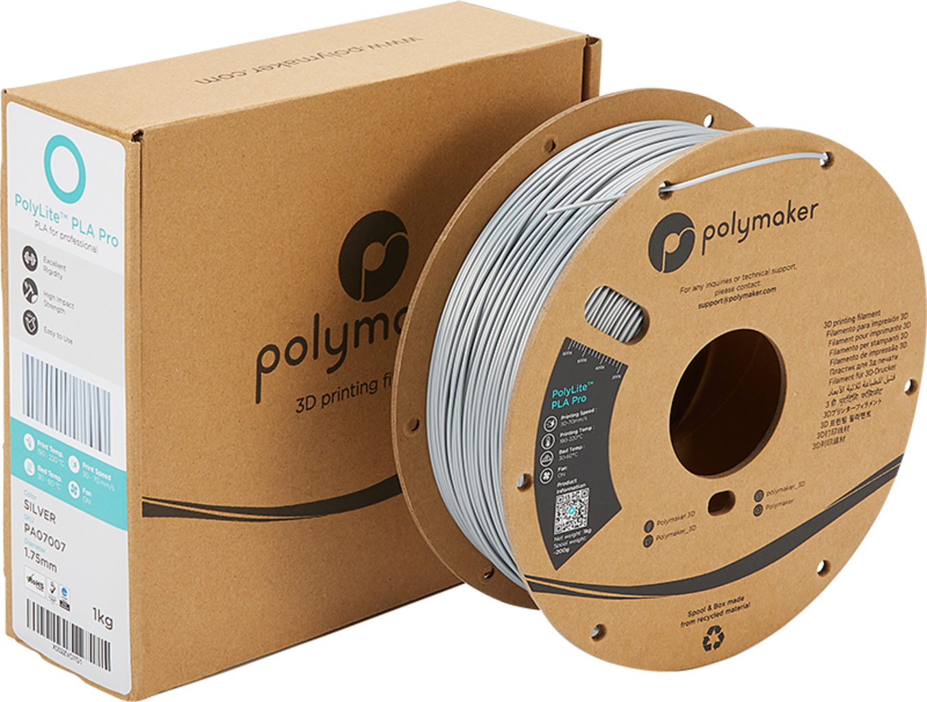 Polymaker PolyLite PLA PRO Silver - 1,75 mm / 1000 g
