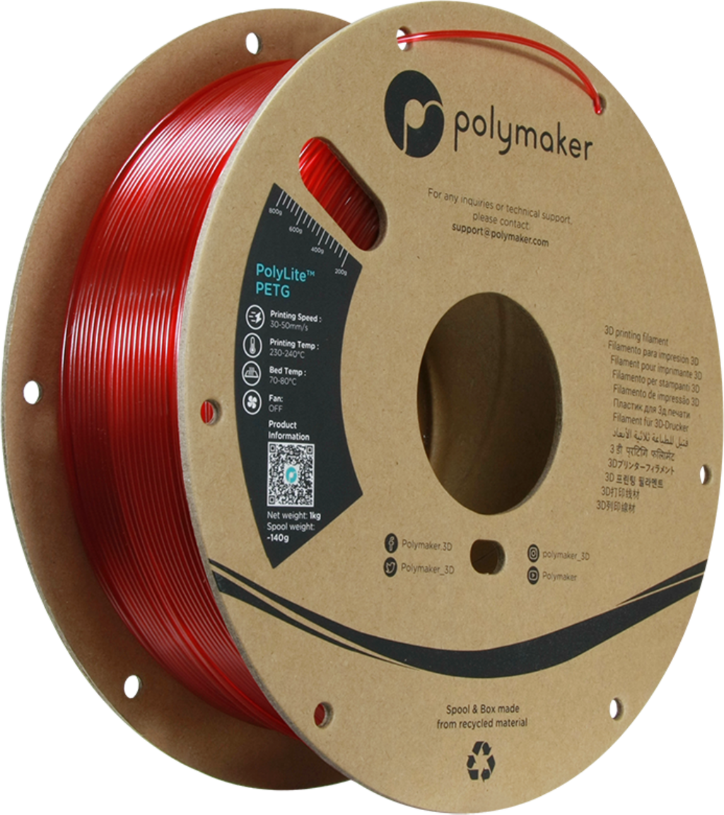 Polymaker PolyLite PETG Translucent Red - 3DJake Italia