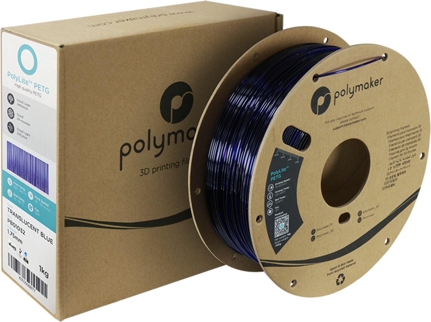 Polymaker PolyLite PETG Translucent Blue - 1.75 mm / 1000 g