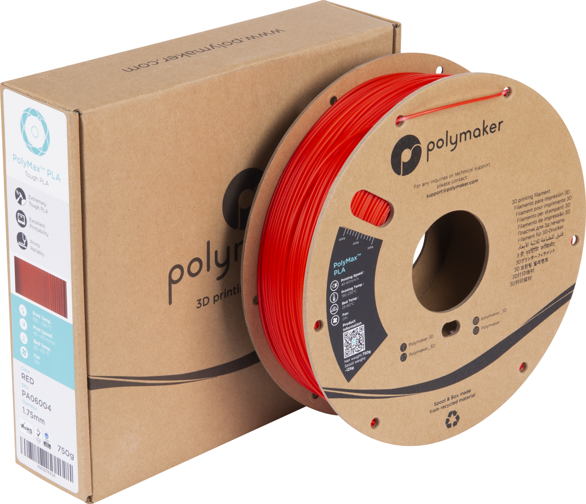 Polymaker PolyMax PLA crvena - 1,75 mm