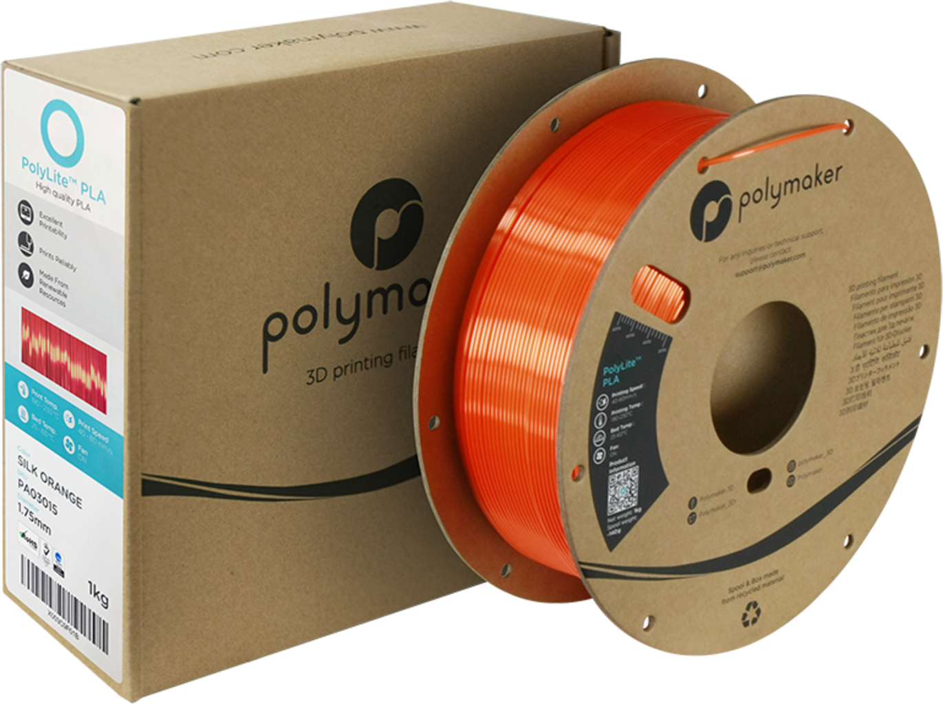 Polymaker PolyLite Silk PLA Orange - 1,75 mm / 1000 g