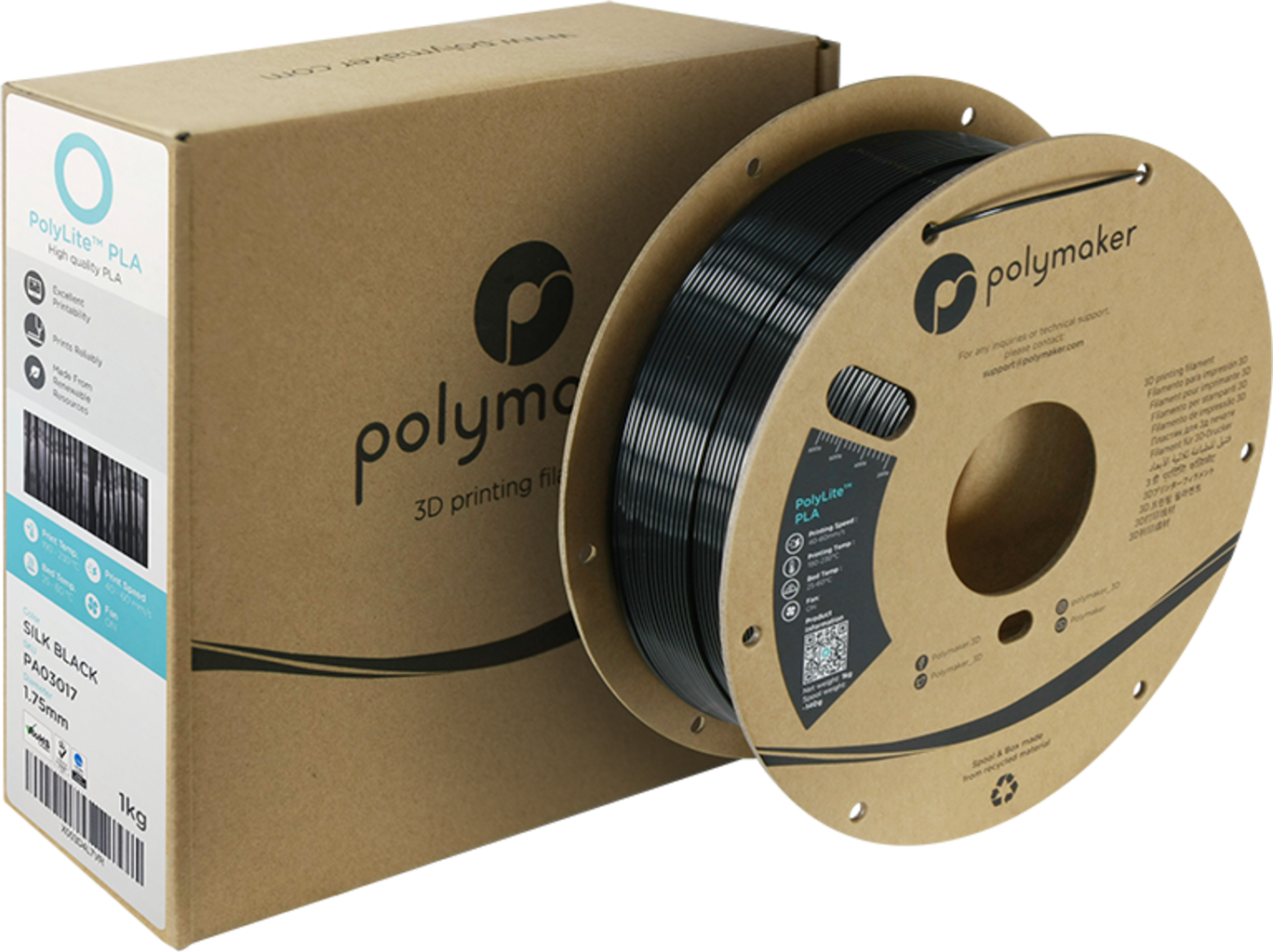 Polymaker PolyLite Silk PLA Noir - 1,75 mm / 1000 g