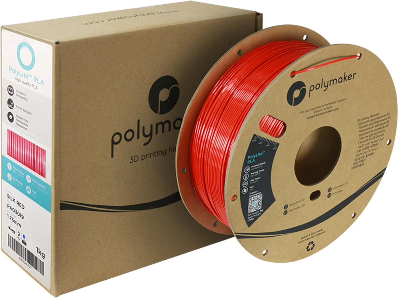 Polymaker PolyLite Silk PLA Red - 1.75 mm / 1000 g