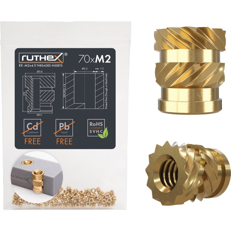 ruthex Threaded Insert M2 (70 pieces) - 3DJake International
