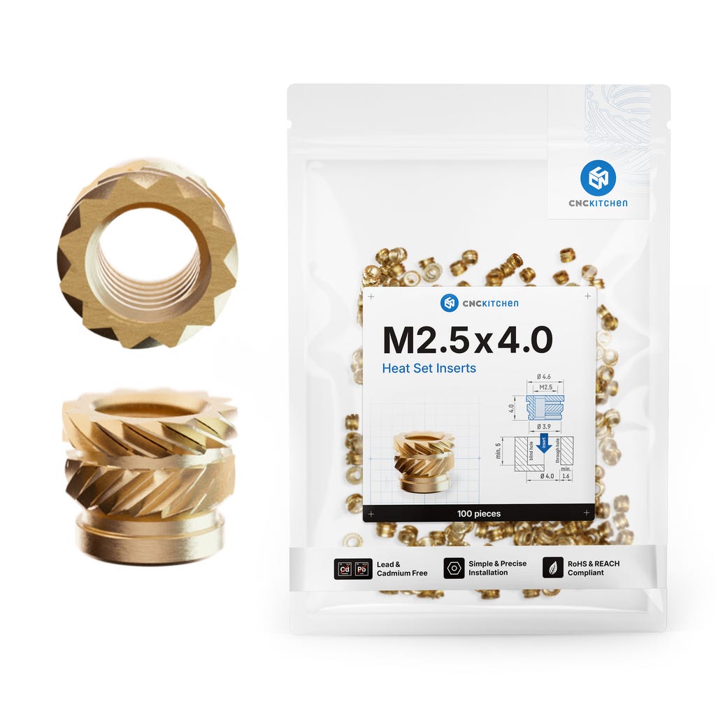 CNC Kitchen Threaded Inserts M2.5 Standard - 3DJake Switzerland