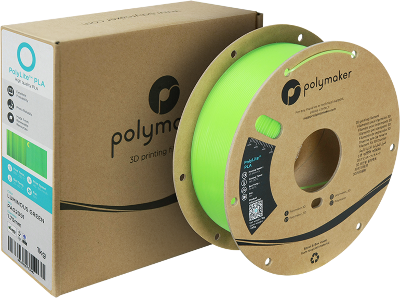 Polymaker PolyLite Luminous PLA Green - 1,75 mm / 1000 g