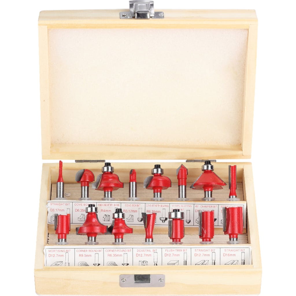 Set 5 Frese Dritte WSOOX Con Cuscinetto | Gambo 6.35mm | Per Legno E CNC