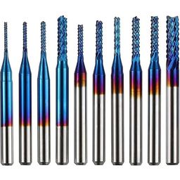 End mill with Nano Blue Coating - Set of 10 - 0.8 - 3.175 mm