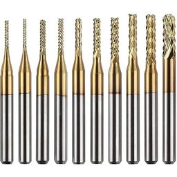 End Mill with Titanium Coating - Set of 10 - 0.8 - 3.175 mm