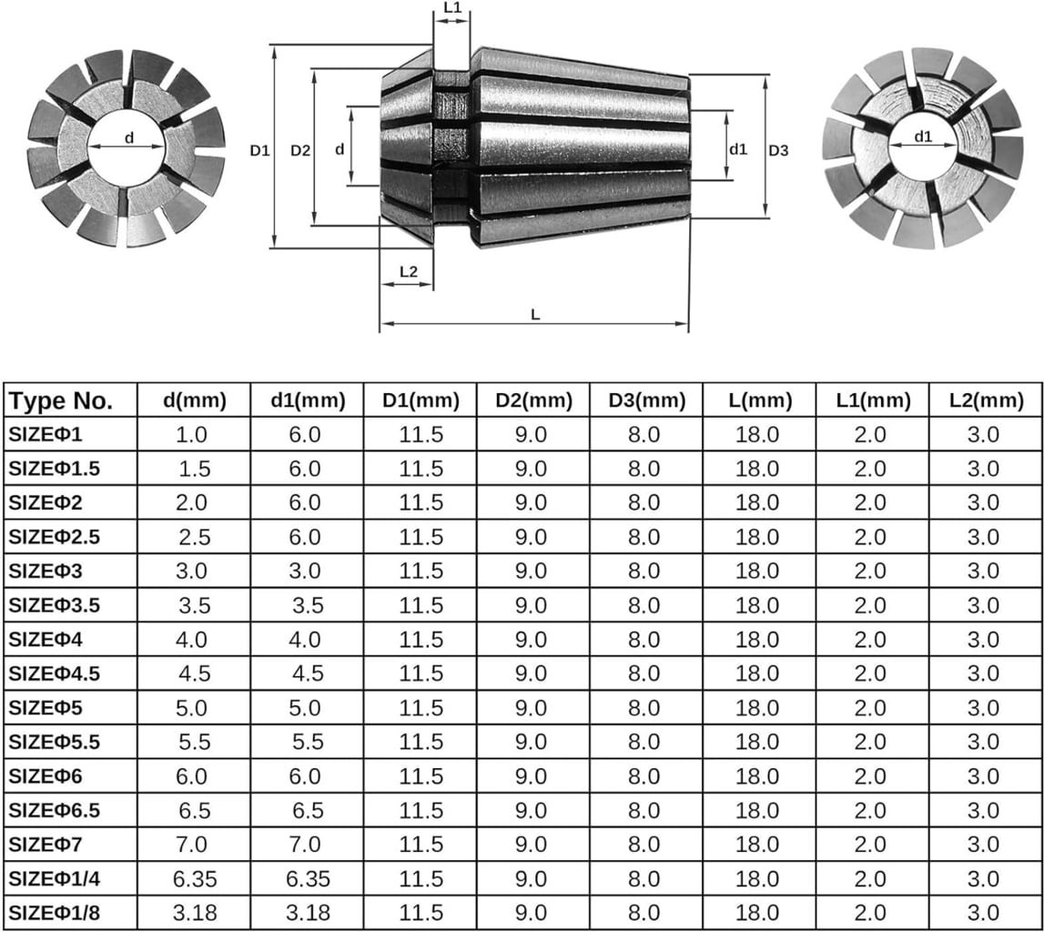 TwoTrees ER11 Collet - Set of 15 - 1 set