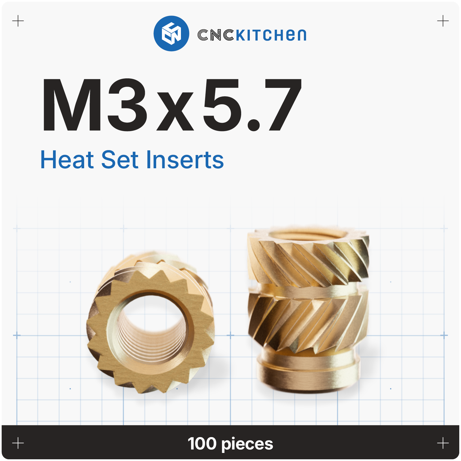 CNC Kitchen Threaded Inserts M3 Standard - M3 x 5.7