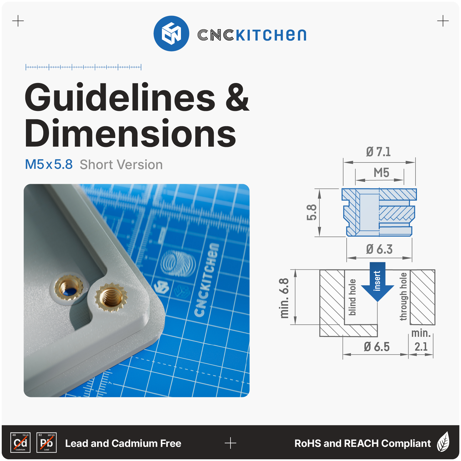 CNC Kitchen Threaded Inserts M5 Short - M5 x 5.8