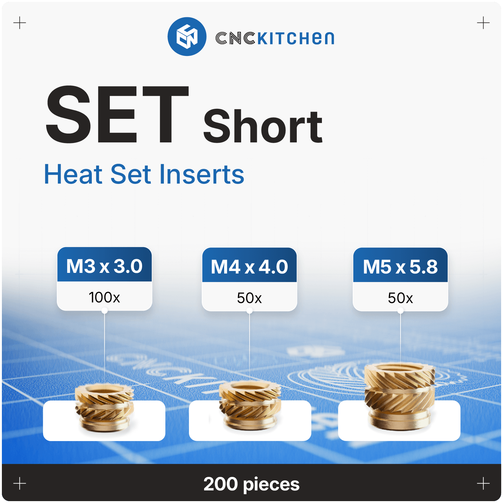 CNC Kitchen Threaded Inserts Set - Short - 1 set