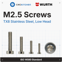 M2.5 Cheese Head Screws, Low Head (ISO 14580), Stainless Steel A2-70