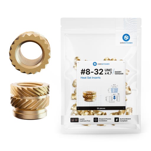 CNC Kitchen Threaded Inserts #8-32 Short UNC - 3DJake International