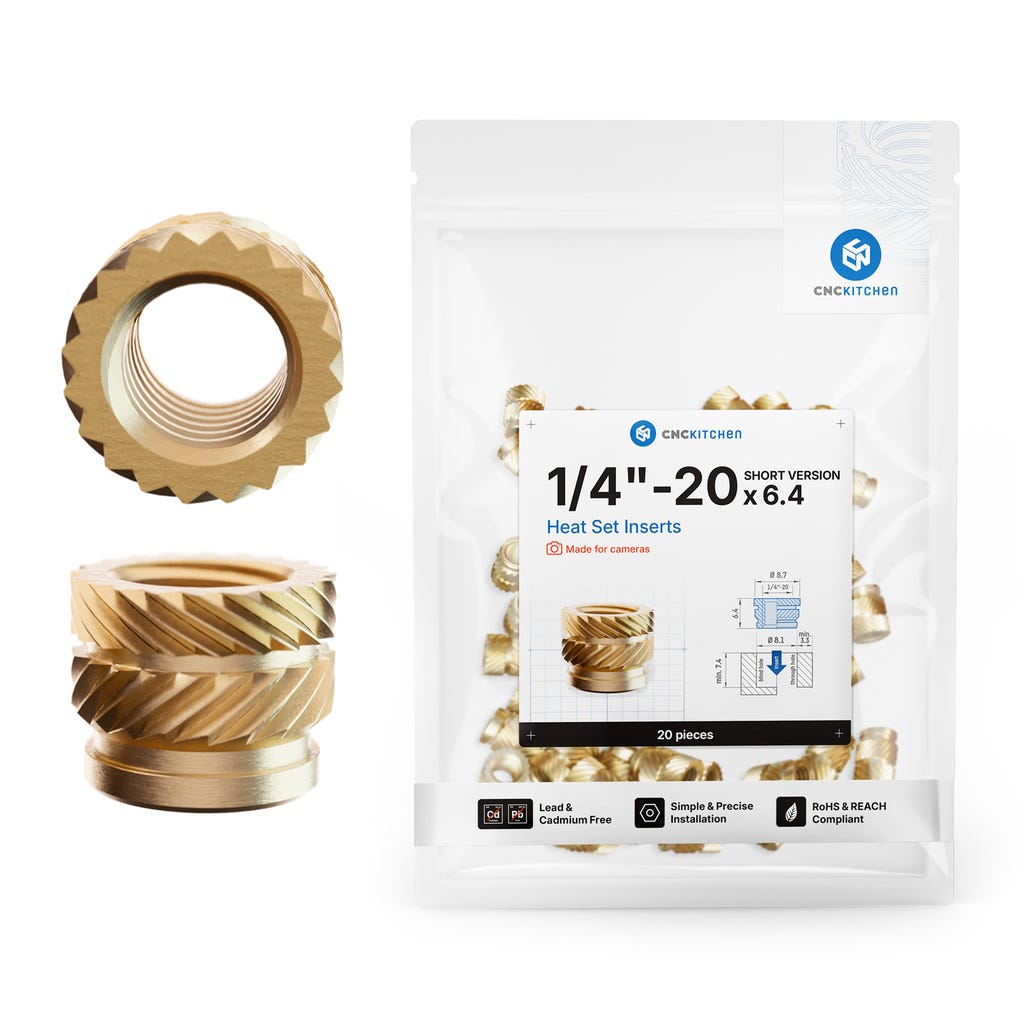 CNC Kitchen Threaded Inserts 1/4''-20 short UNC - 3DJake International