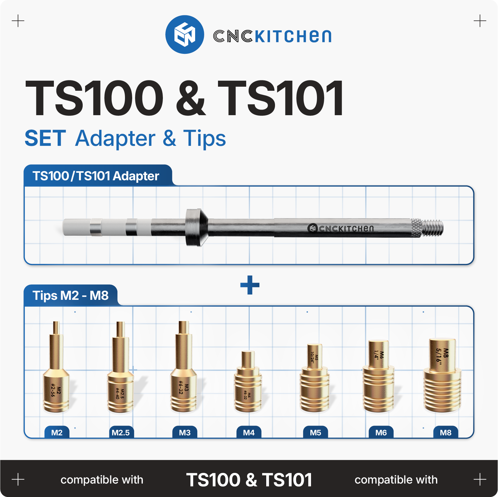 CNC Kitchen Soldering Tips + TS100 Adapter - 1 set