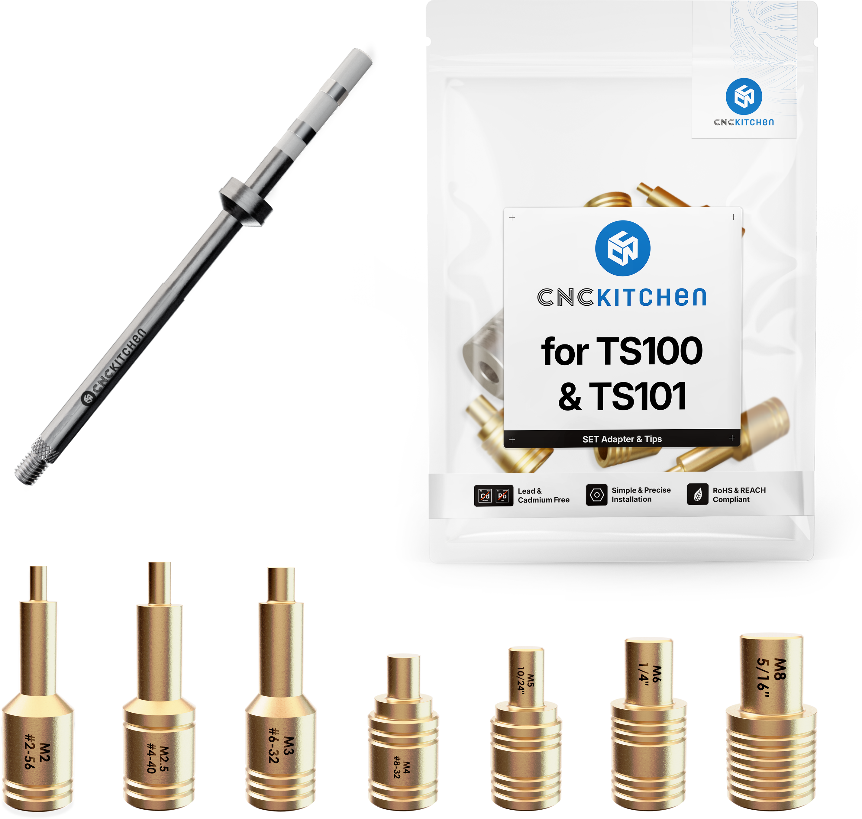 CNC Kitchen Soldering Tips + TS100 Adapter - 1 set