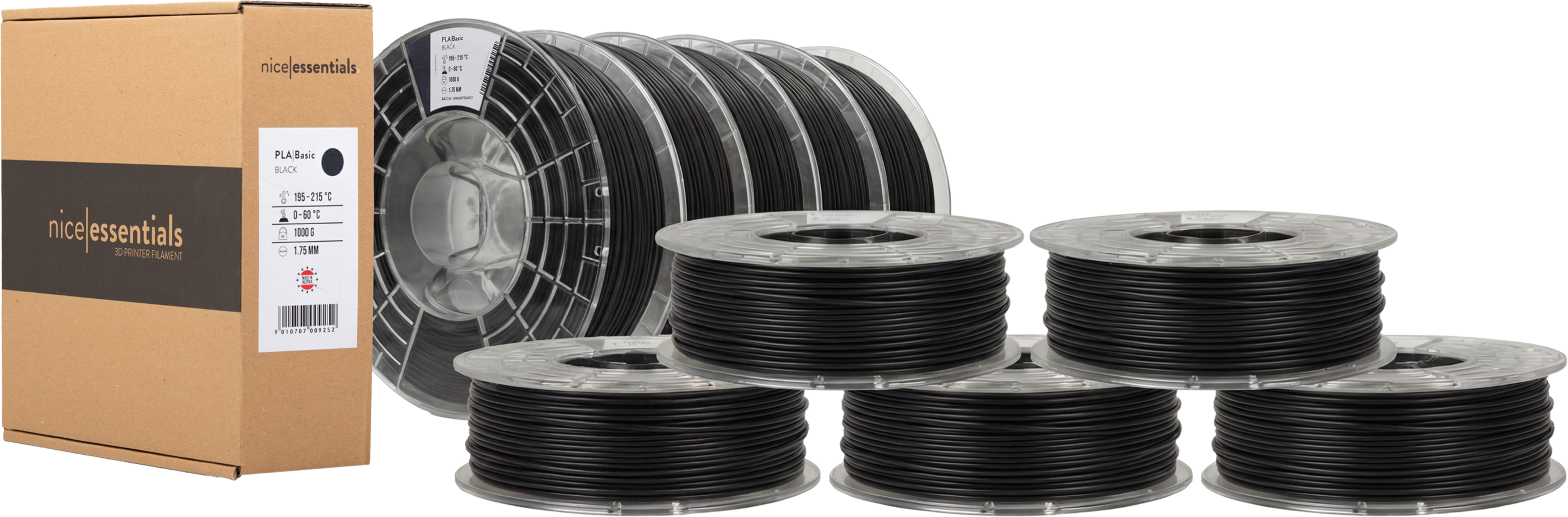nice essentials PLA Basic Filament 10 x 1kg, Black