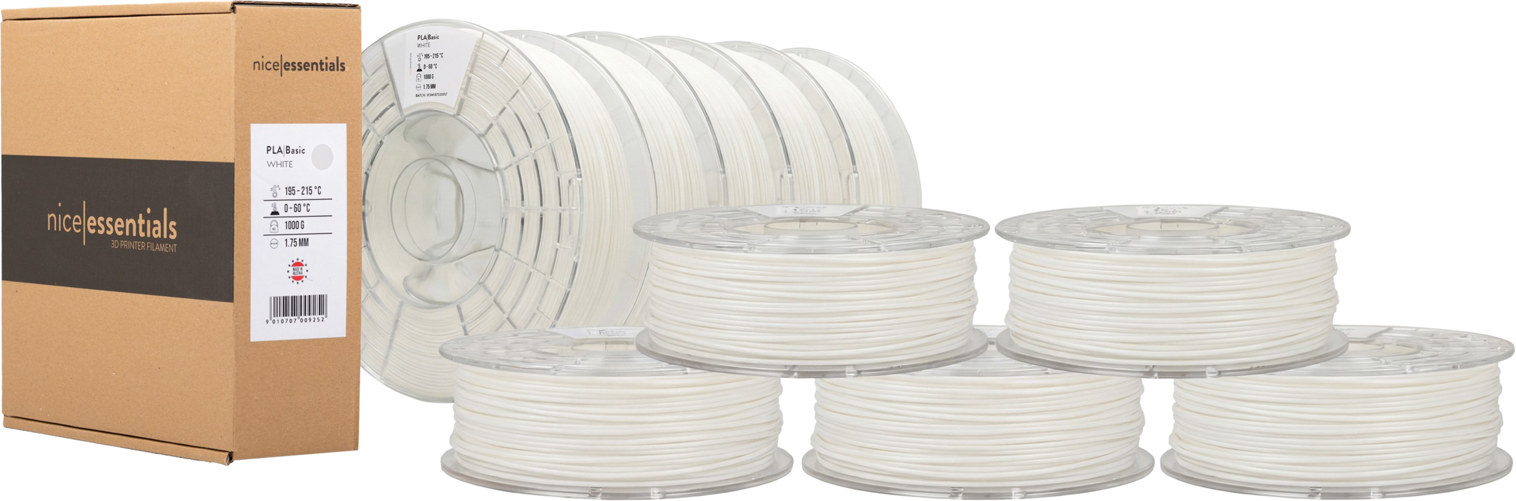 nice essentials PLA Basic Filament 10 x 1kg, White
