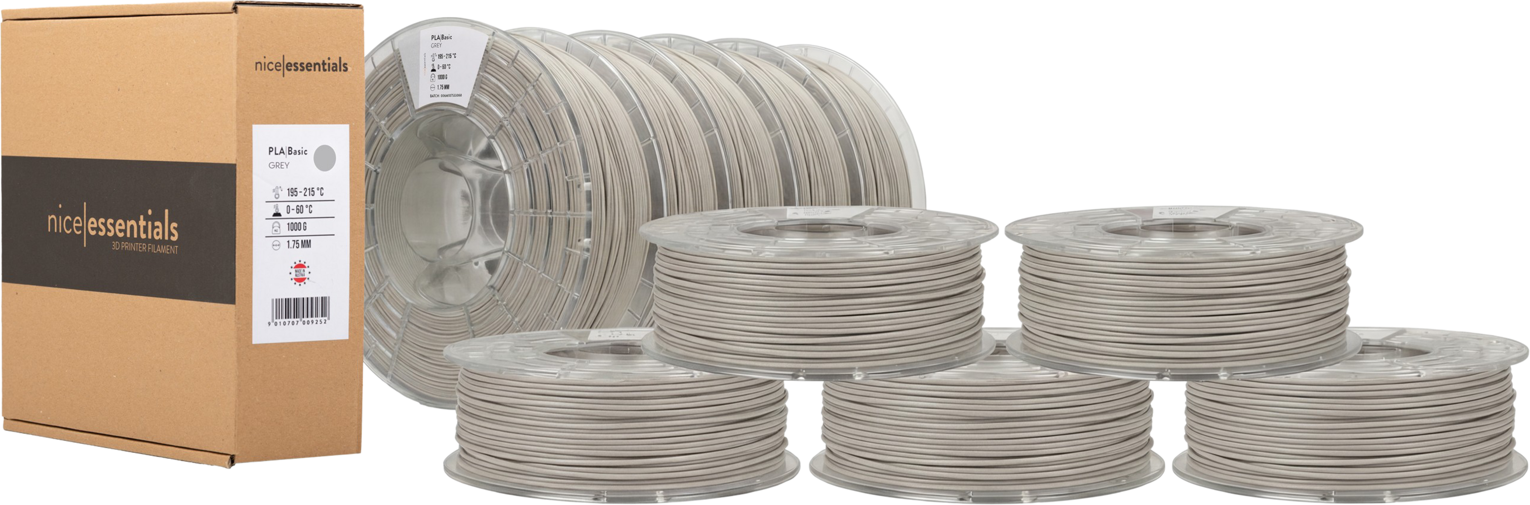 nice essentials PLA Basic Filament 10 x 1kg, Grey