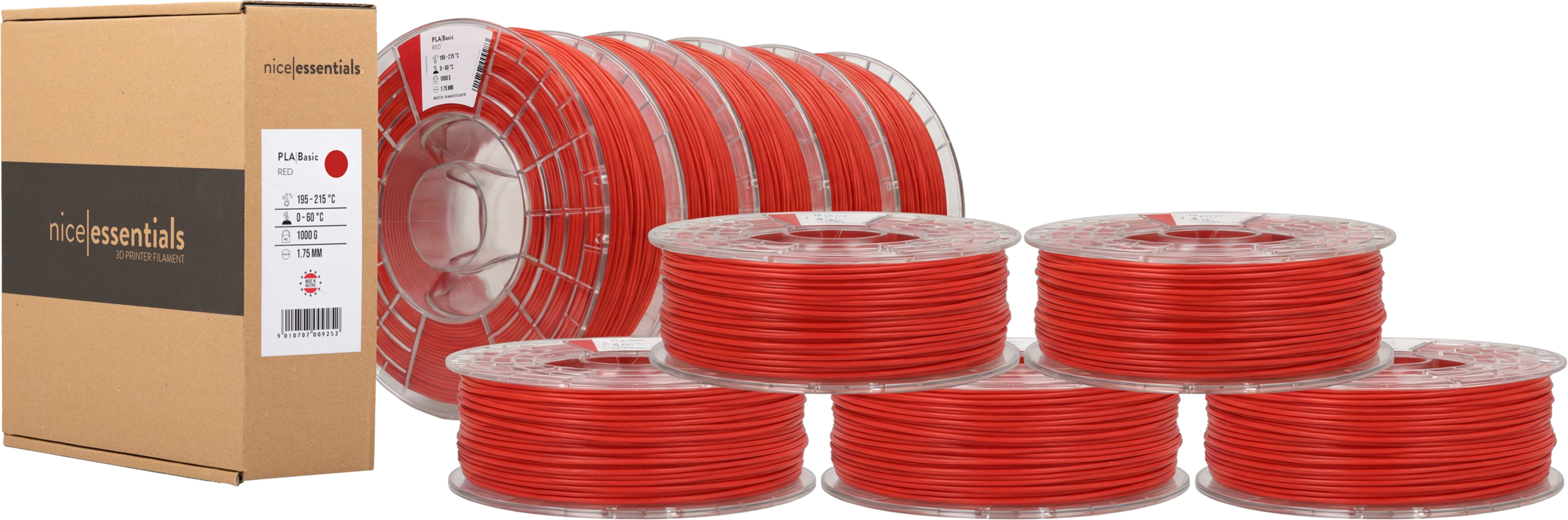 nice essentials PLA Basic Filament 10 x 1kg, Red
