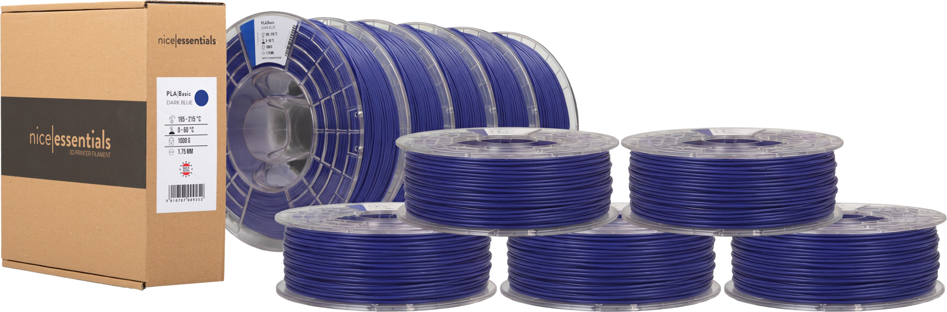 nice essentials PLA Basic Filament 10 x 1kg, Dark Blue