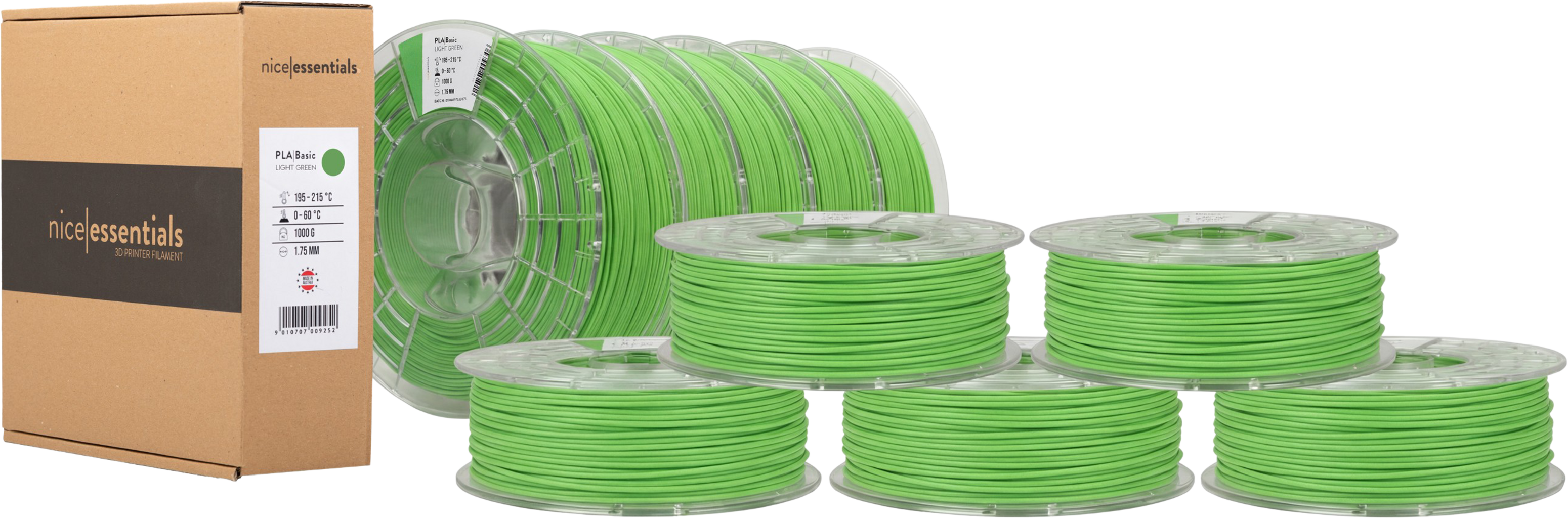 nice essentials PLA Basic Filament 10 x 1kg, Light Green