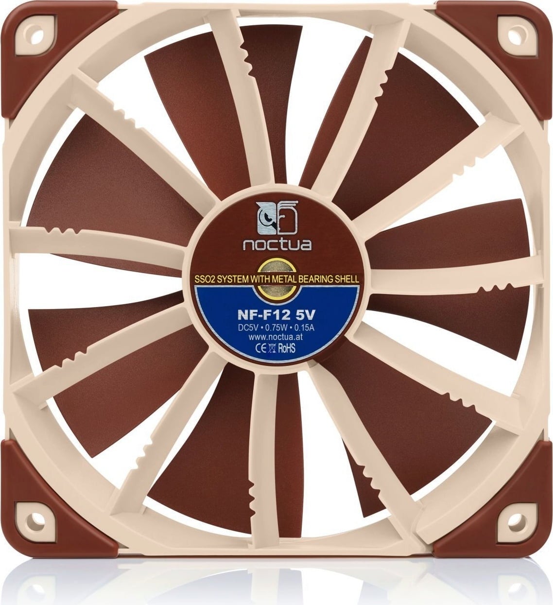 Noctua NF-F12 5V Ventola Silenziosa 120mm Con Cavo USB – Qualità Premium Per Raffreddamento Fai Da Te (marrone), 1500 RPM, 22.4 DB(A).